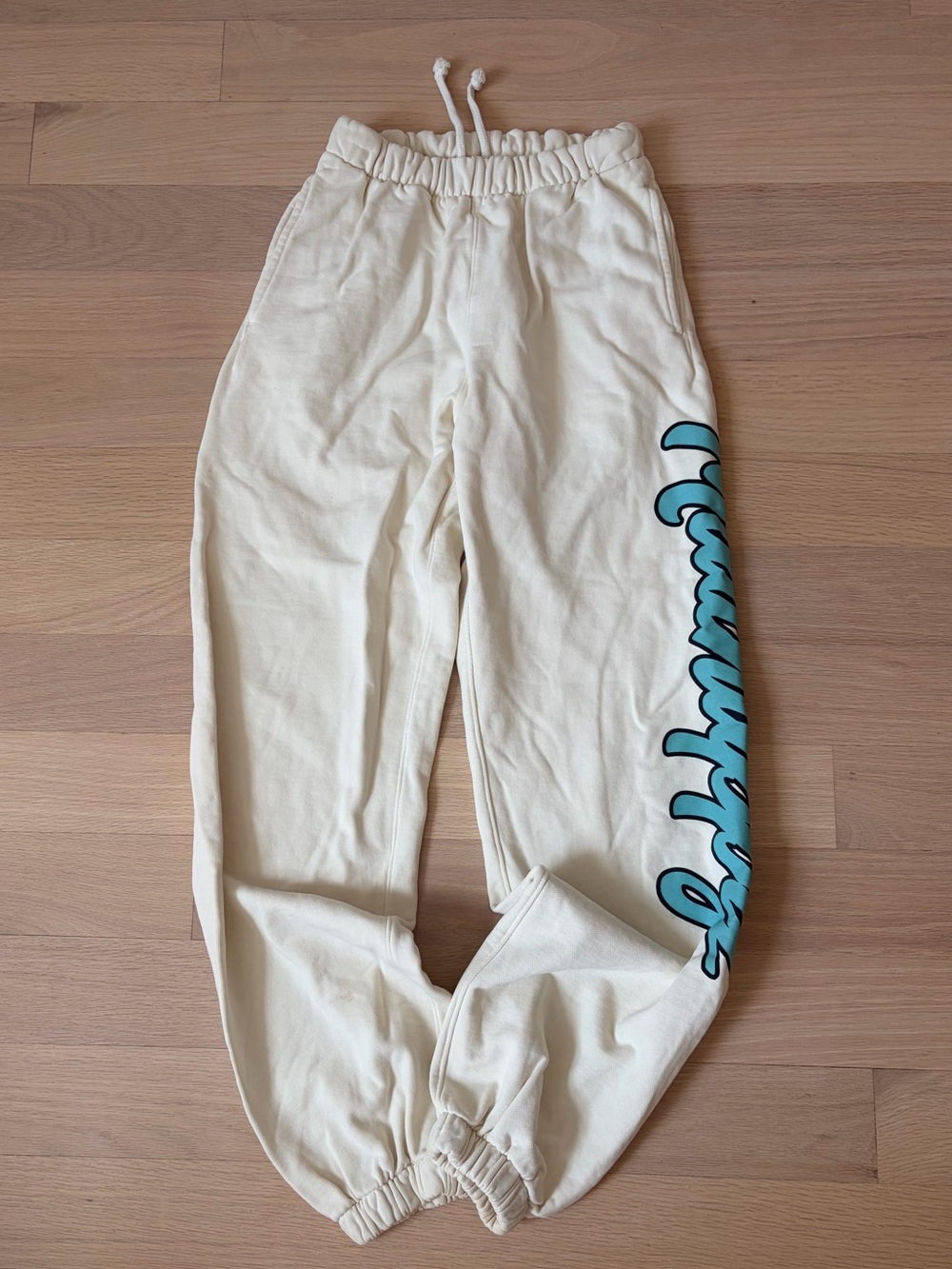 Madhappy Cream Jogger Sweatpants with Turquoise Madhappy Script Size XS
